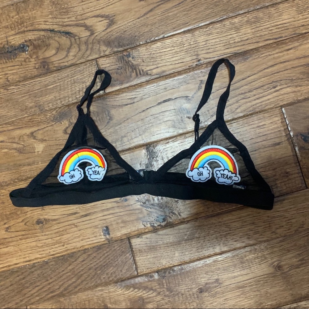 Mesh bra with rainbow patches 🌈